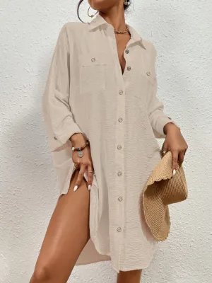 Long Button Down Bikini Cover Up Shirt