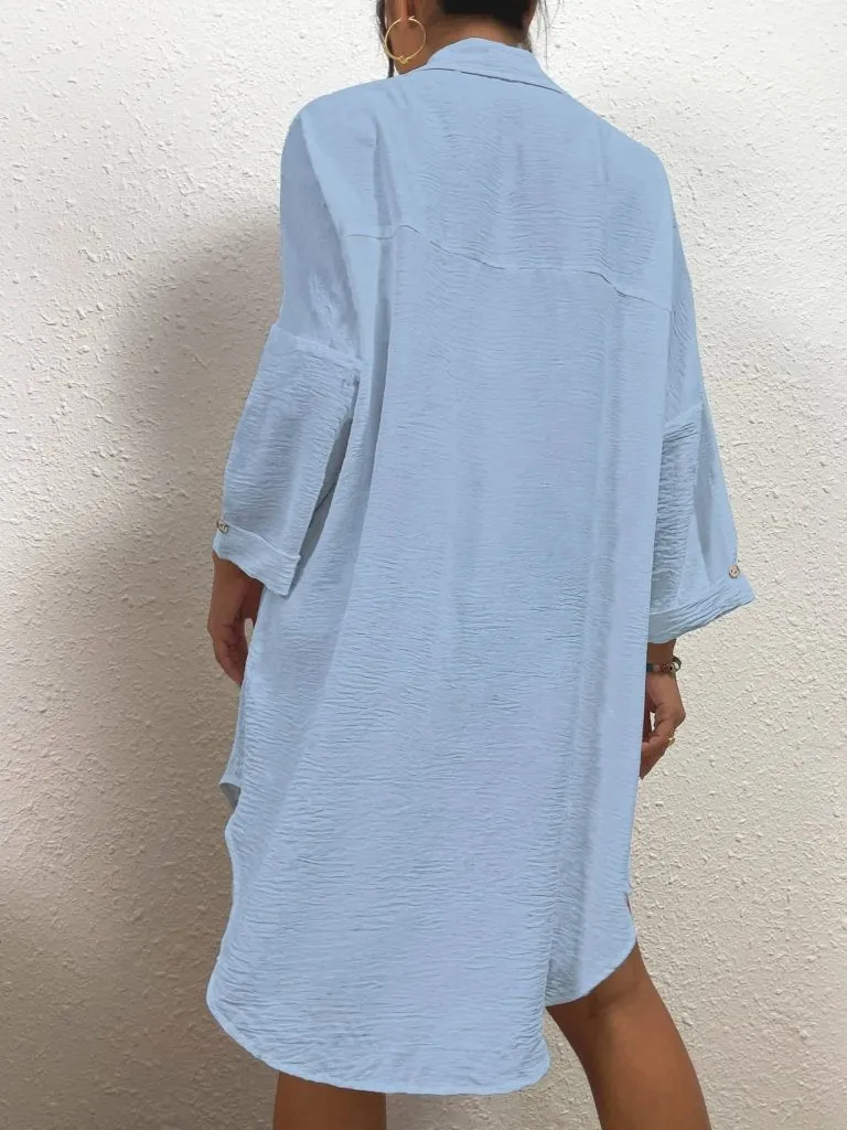 Long Button Down Bikini Cover Up Shirt