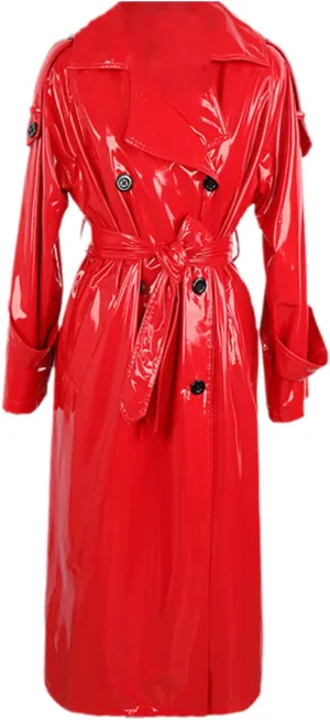 Long Waterproof Black Patent Leather Trench Coat for Women Double Breasted Iridescent Oversized Leather Coat