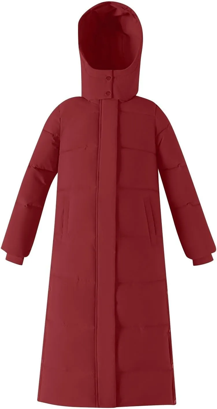 Long Winter Coats for Women Hooded Zip Up Casual Thickened Down Jackets Trendy Warm Heavyweight Parka Outerwear