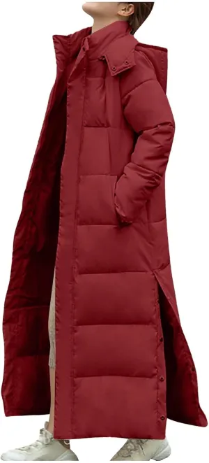 Long Winter Coats for Women Hooded Zip Up Casual Thickened Down Jackets Trendy Warm Heavyweight Parka Outerwear