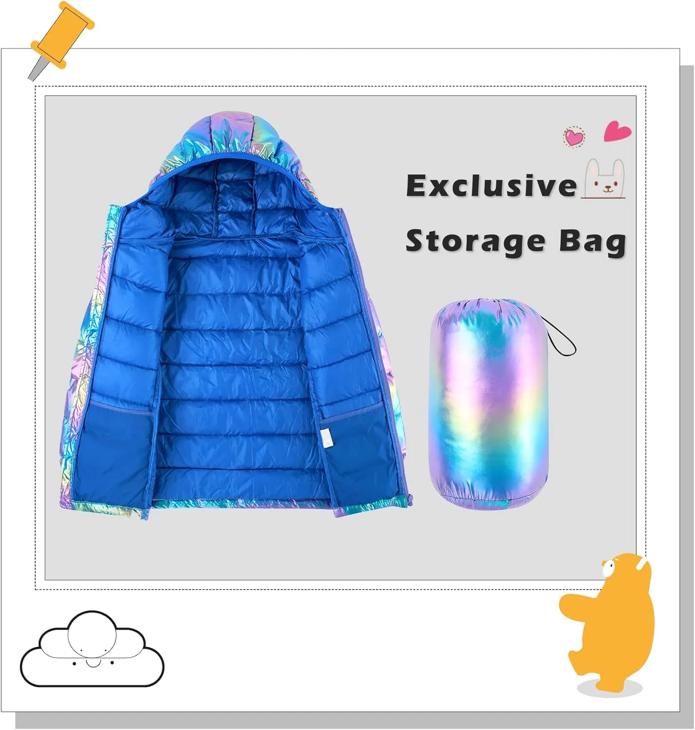 Lovekider Hooded Puffer Jacket for Girls 4-12T Packable Down-Alternative Warm Coat Shiny Outerwear for Kids Winter