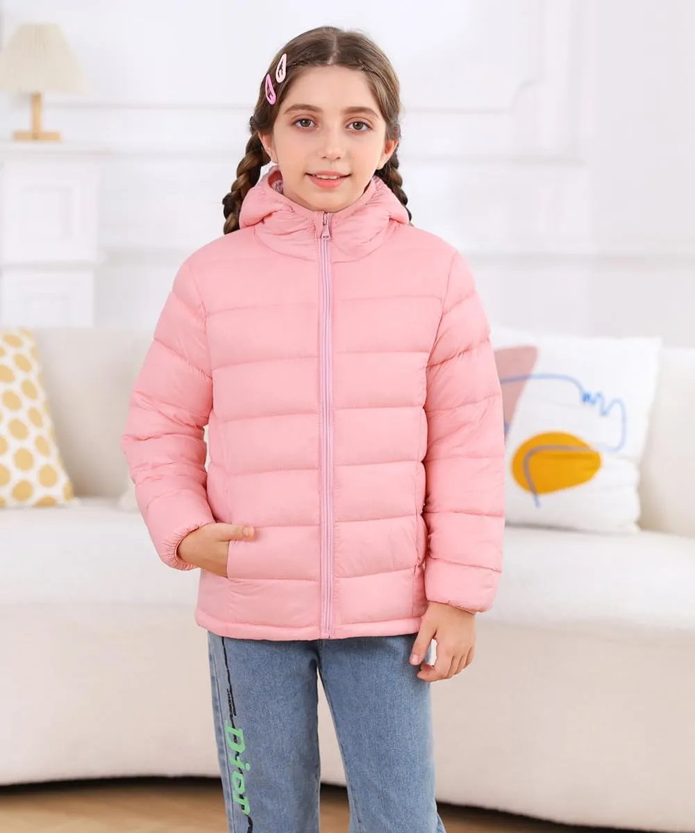 Lovekider Hooded Puffer Jacket for Girls 4-12T Packable Down-Alternative Warm Coat Shiny Outerwear for Kids Winter