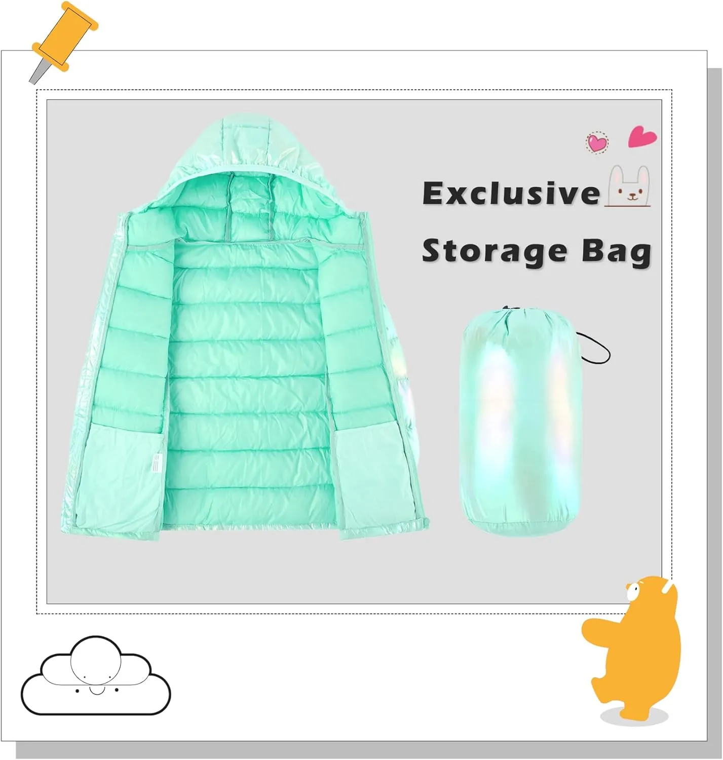 Lovekider Hooded Puffer Jacket for Girls 4-12T Packable Down-Alternative Warm Coat Shiny Outerwear for Kids Winter