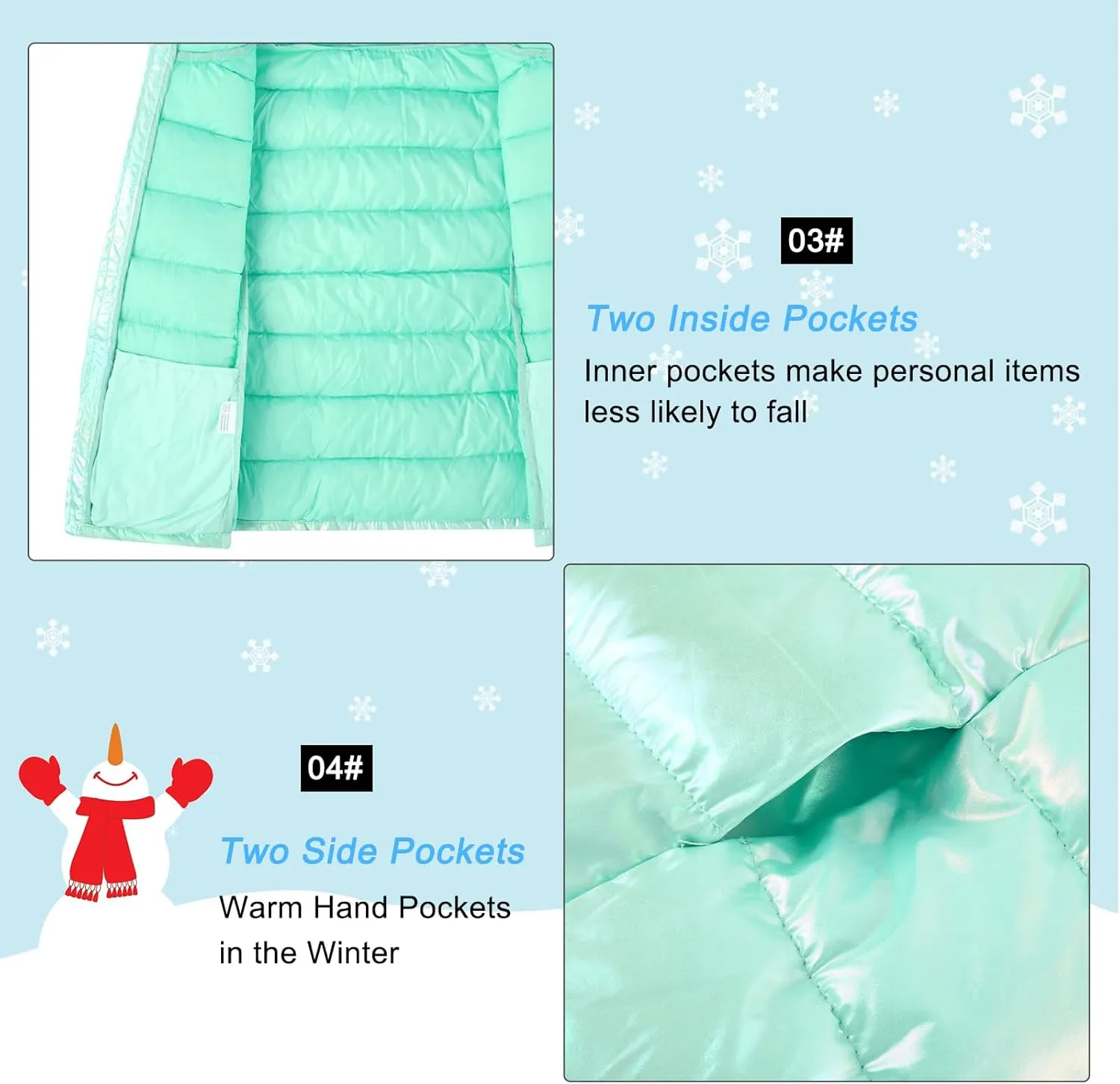 Lovekider Hooded Puffer Jacket for Girls 4-12T Packable Down-Alternative Warm Coat Shiny Outerwear for Kids Winter