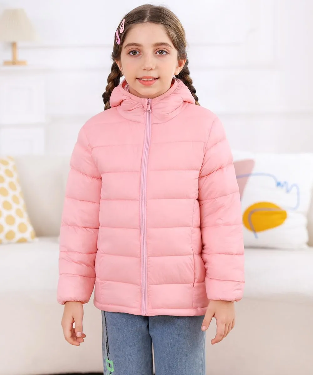 Lovekider Hooded Puffer Jacket for Girls 4-12T Packable Down-Alternative Warm Coat Shiny Outerwear for Kids Winter