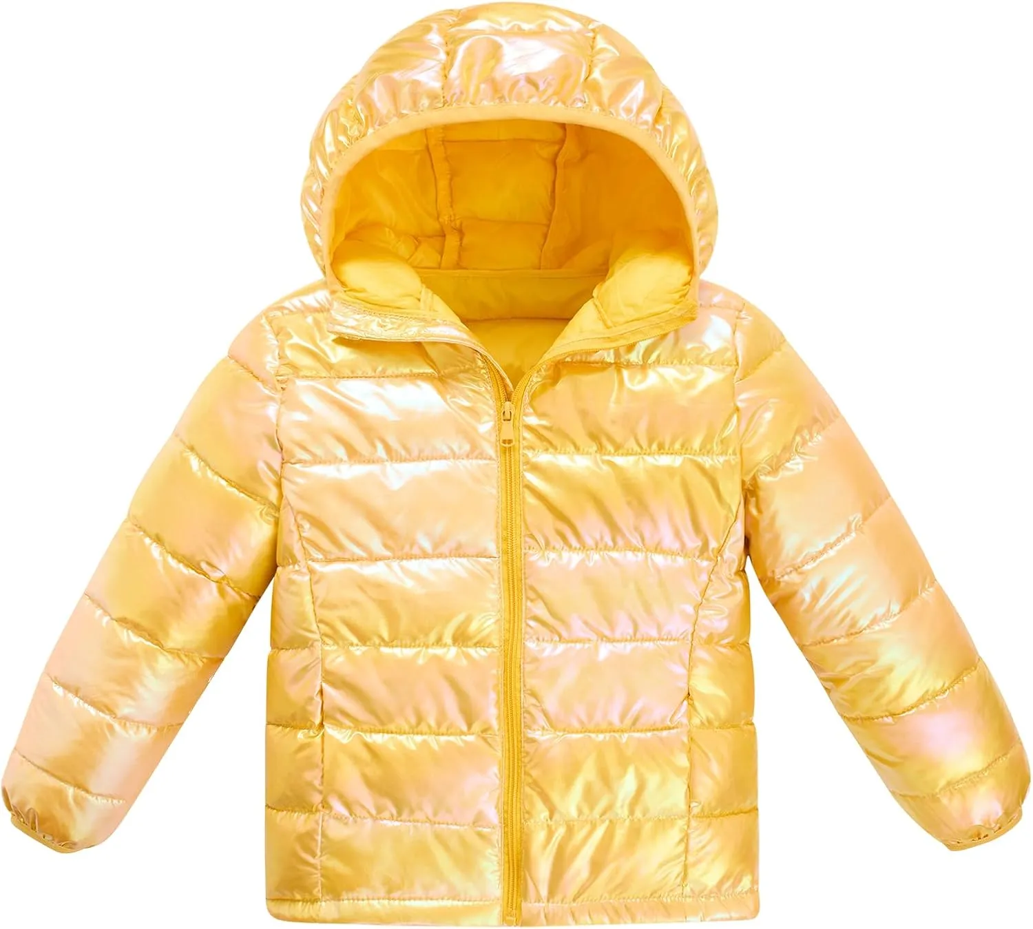Lovekider Hooded Puffer Jacket for Girls 4-12T Packable Down-Alternative Warm Coat Shiny Outerwear for Kids Winter