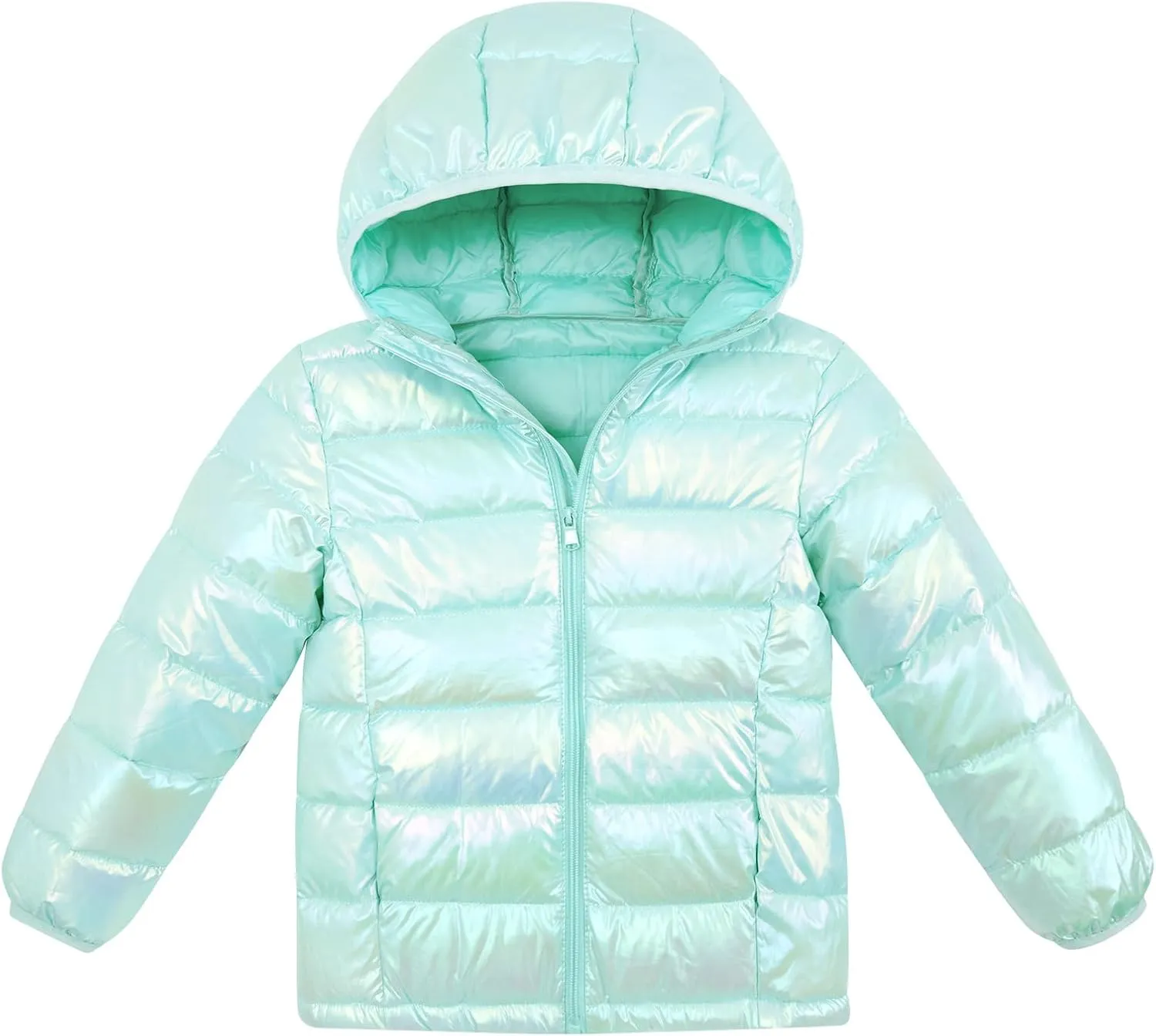 Lovekider Hooded Puffer Jacket for Girls 4-12T Packable Down-Alternative Warm Coat Shiny Outerwear for Kids Winter