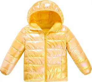 Lovekider Hooded Puffer Jacket for Girls 4-12T Packable Down-Alternative Warm Coat Shiny Outerwear for Kids Winter