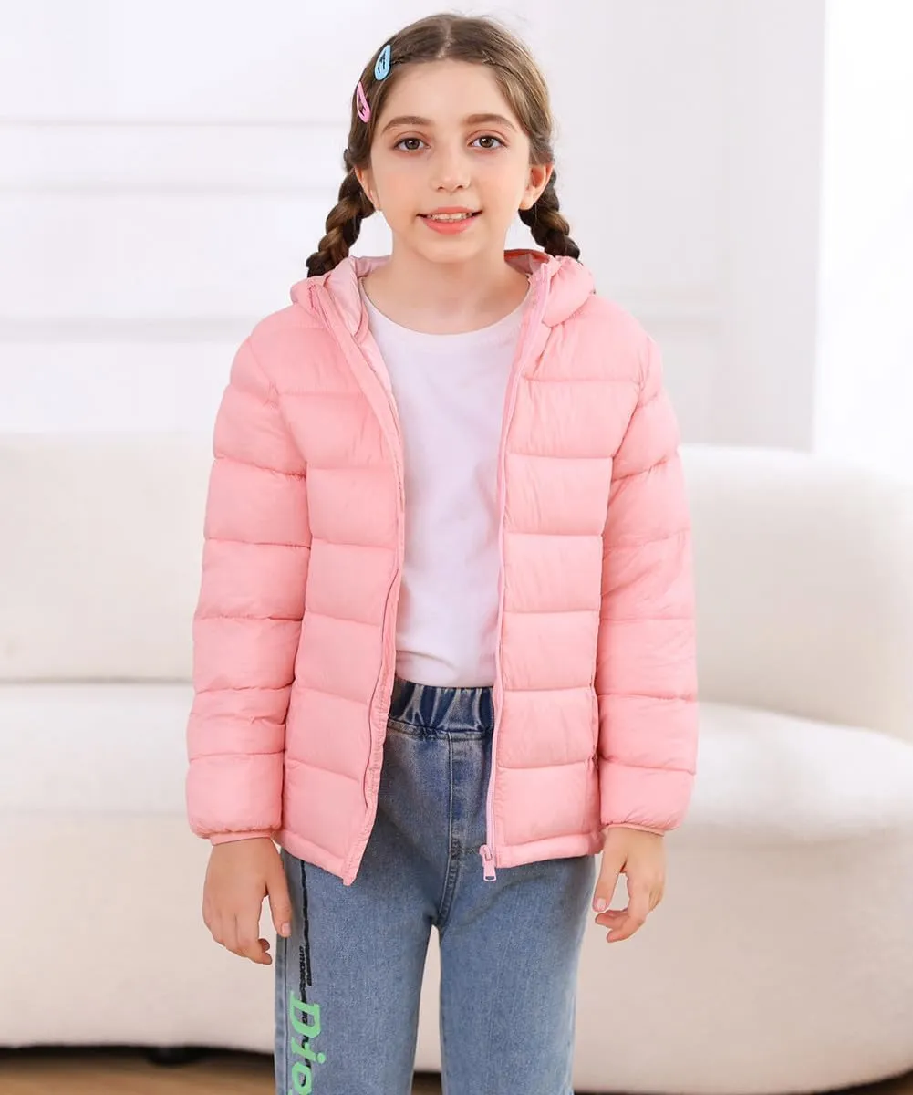 Lovekider Hooded Puffer Jacket for Girls 4-12T Packable Down-Alternative Warm Coat Shiny Outerwear for Kids Winter