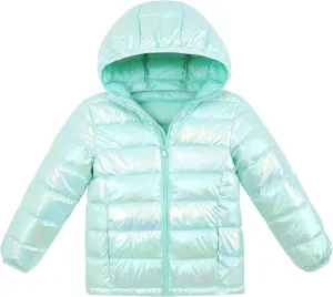 Lovekider Hooded Puffer Jacket for Girls 4-12T Packable Down-Alternative Warm Coat Shiny Outerwear for Kids Winter