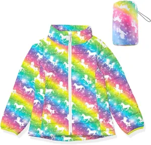 Lovekider Puffer Jacket for Girls Packable Down-Alternative Warm Coat Shiny Outerwear for Kids 4-12T