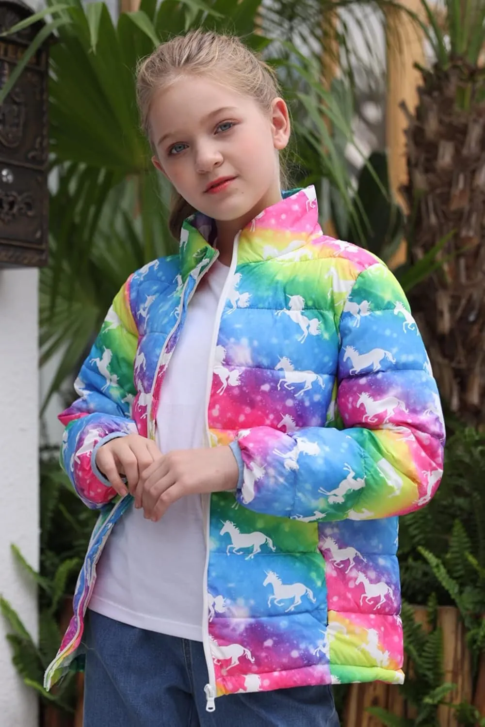 Lovekider Puffer Jacket for Girls Packable Down-Alternative Warm Coat Shiny Outerwear for Kids 4-12T