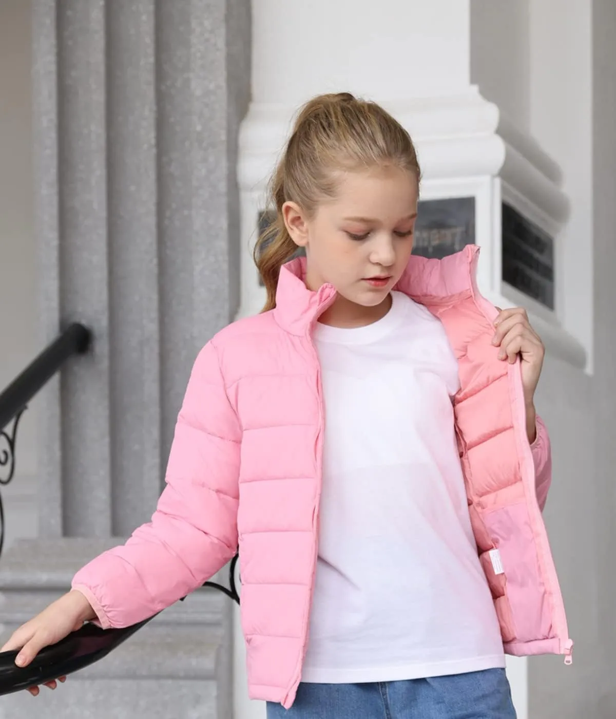 Lovekider Puffer Jacket for Girls Packable Down-Alternative Warm Coat Shiny Outerwear for Kids 4-12T