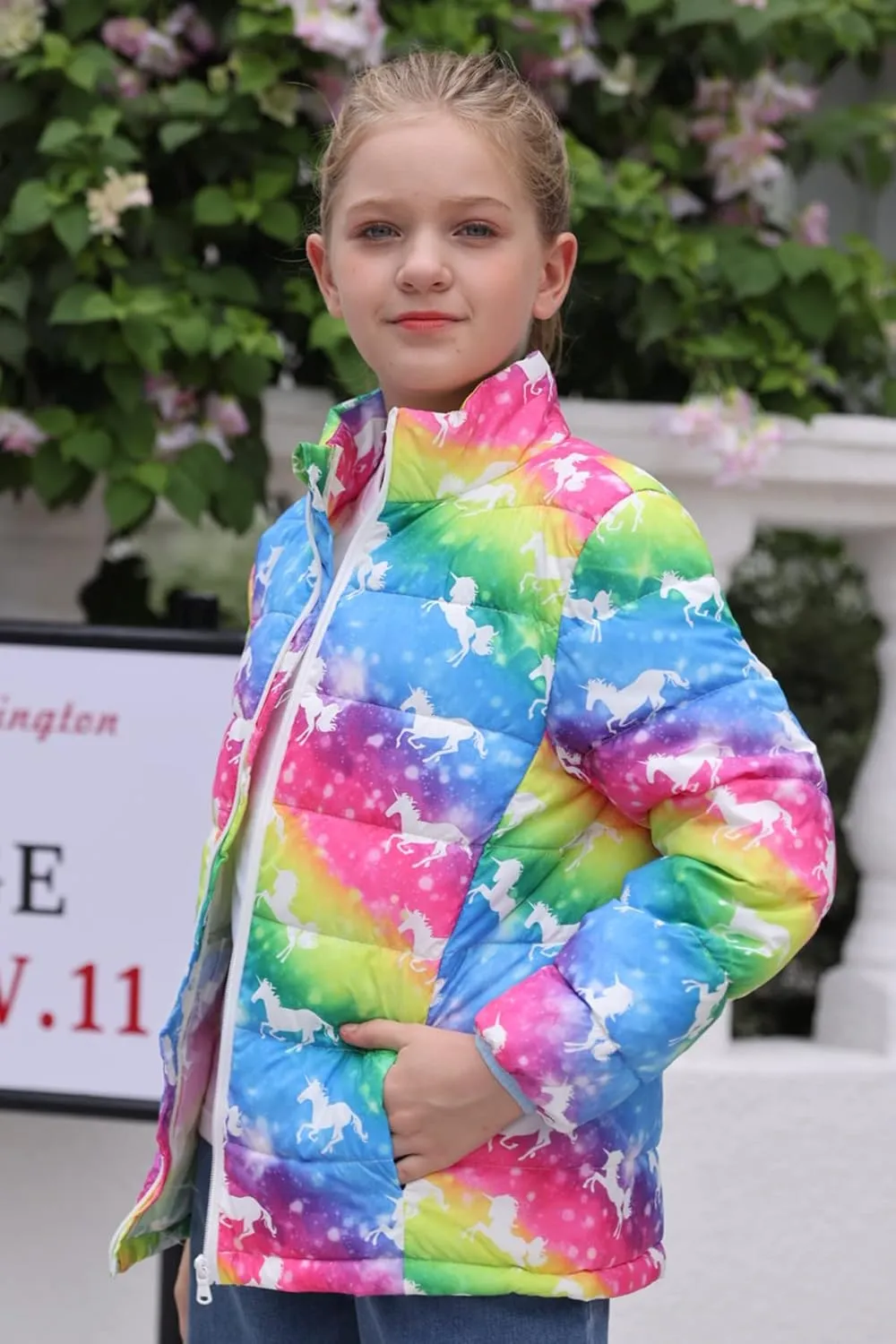 Lovekider Puffer Jacket for Girls Packable Down-Alternative Warm Coat Shiny Outerwear for Kids 4-12T