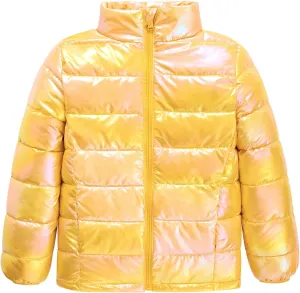 Lovekider Puffer Jacket for Girls Packable Down-Alternative Warm Coat Shiny Outerwear for Kids 4-12T