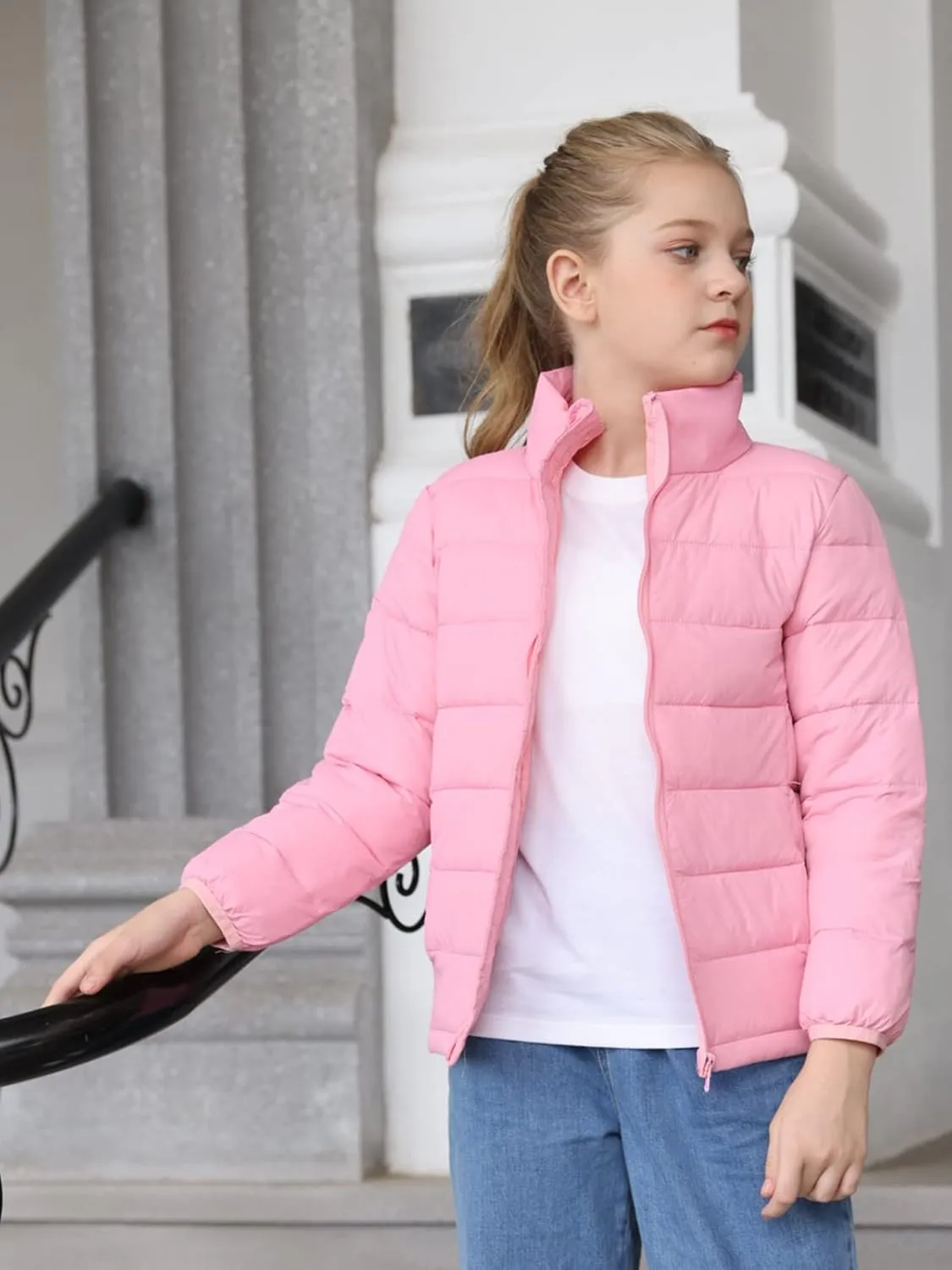 Lovekider Puffer Jacket for Girls Packable Down-Alternative Warm Coat Shiny Outerwear for Kids 4-12T