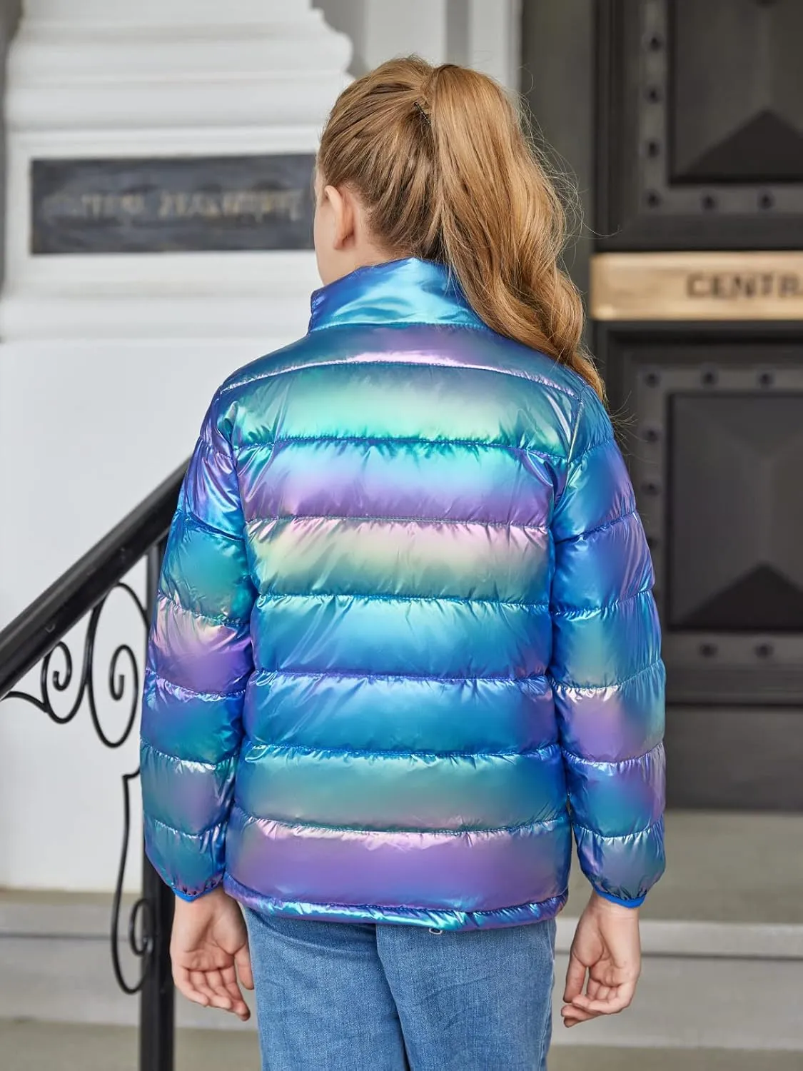 Lovekider Puffer Jacket for Girls Packable Down-Alternative Warm Coat Shiny Outerwear for Kids 4-12T