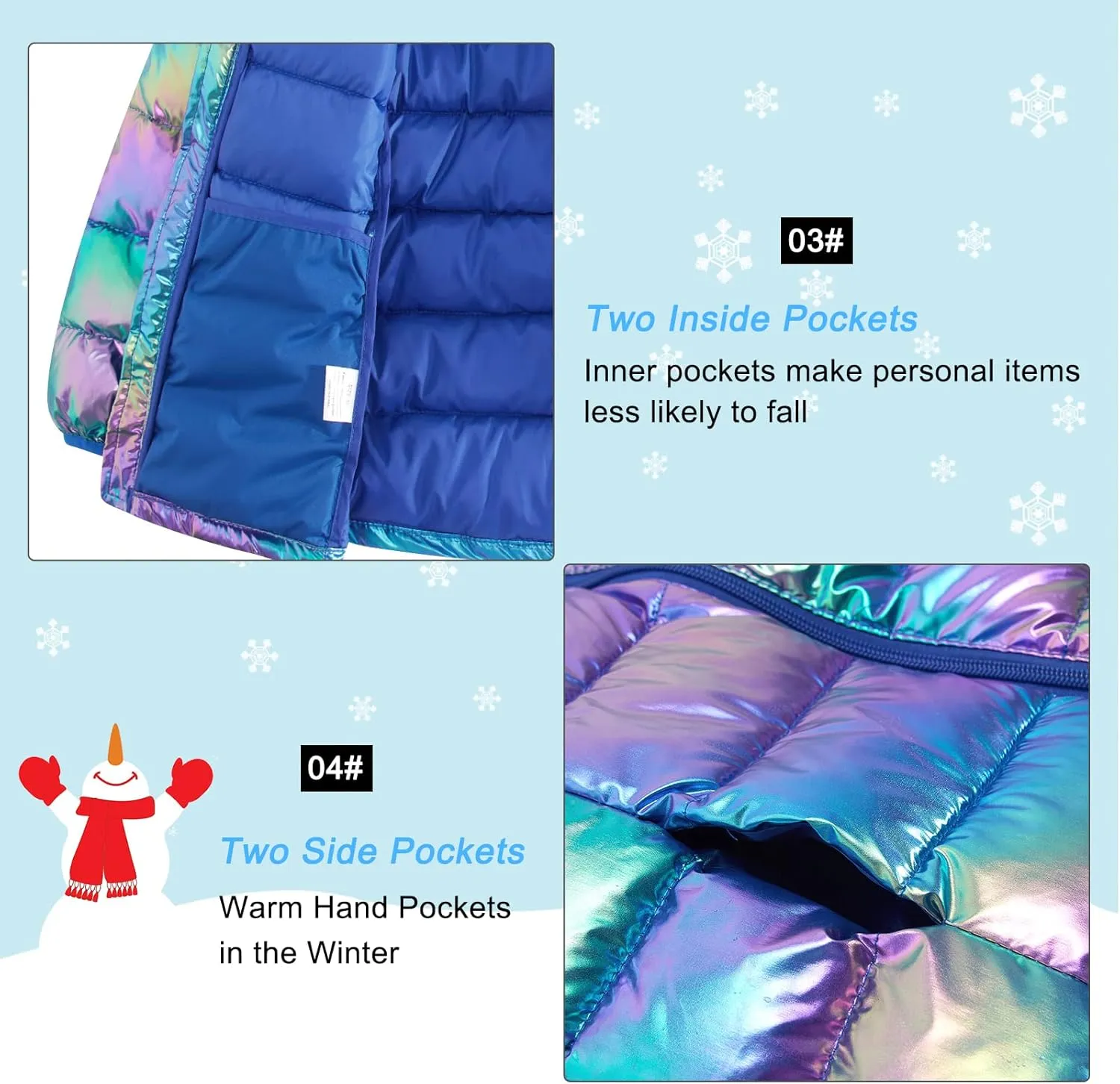 Lovekider Puffer Jacket for Girls Packable Down-Alternative Warm Coat Shiny Outerwear for Kids 4-12T