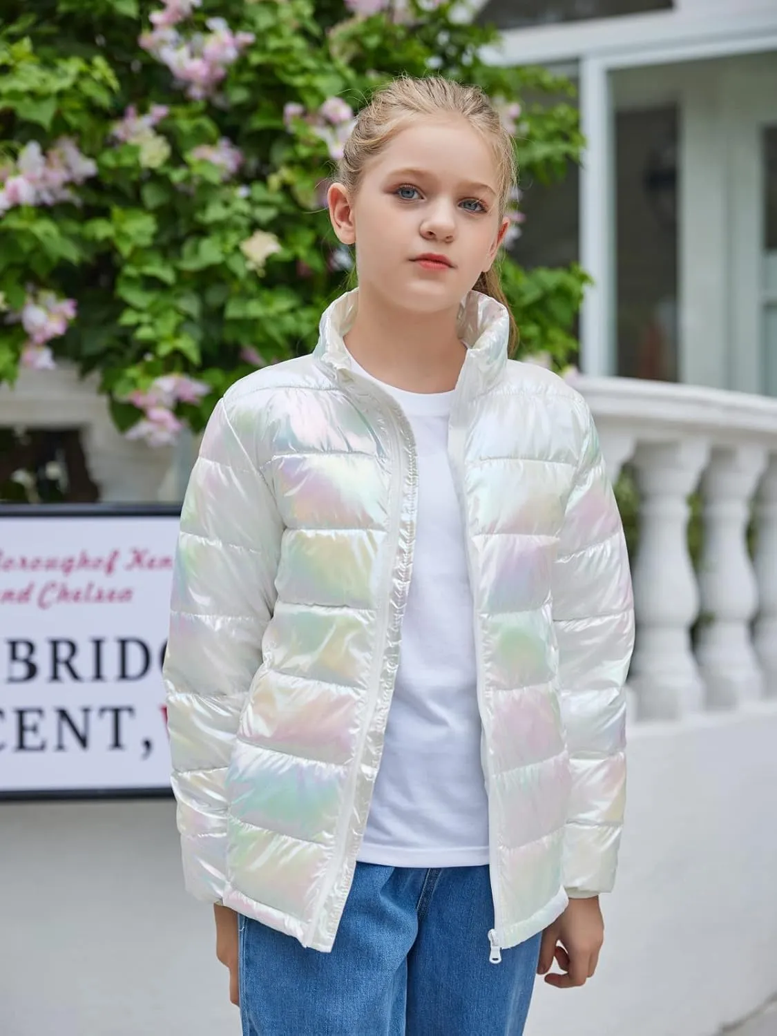 Lovekider Puffer Jacket for Girls Packable Down-Alternative Warm Coat Shiny Outerwear for Kids 4-12T