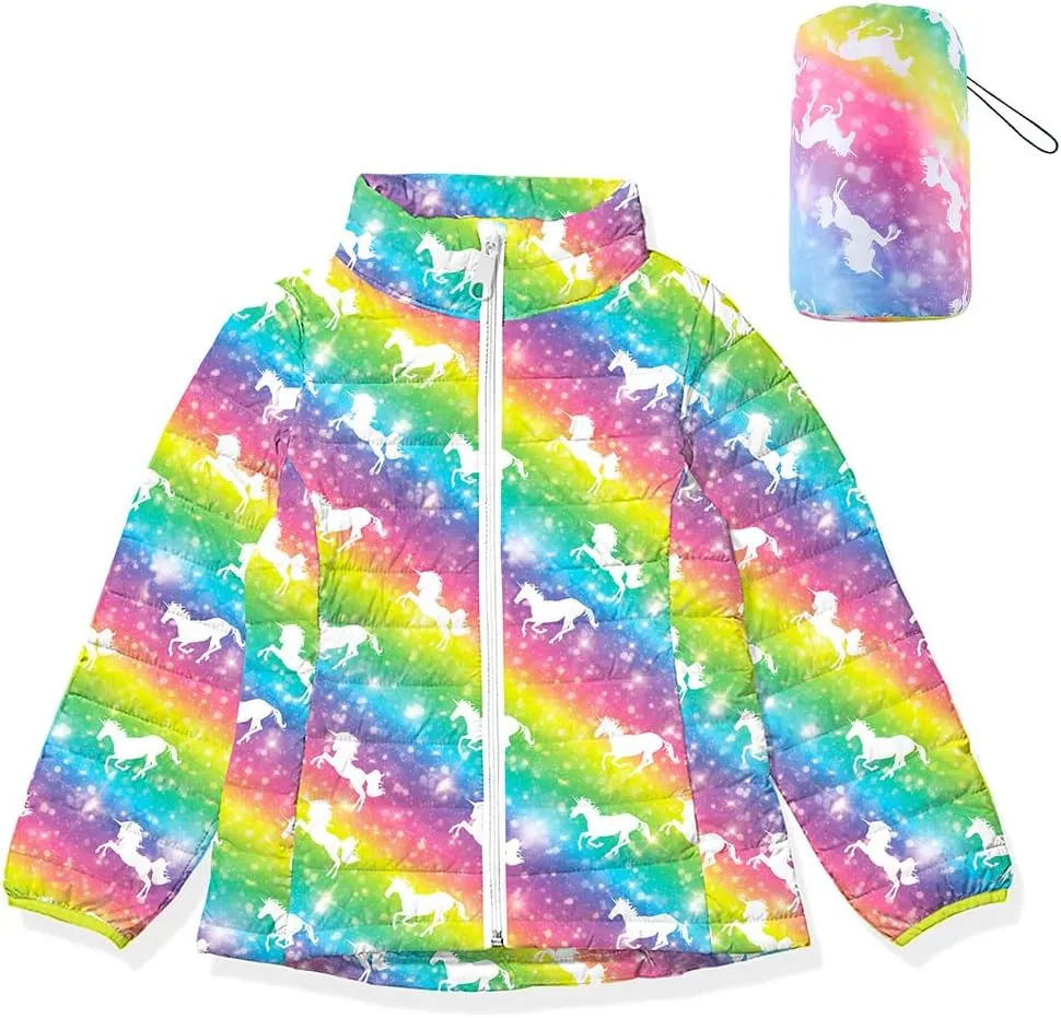 Lovekider Puffer Jacket for Girls Packable Down-Alternative Warm Coat Shiny Outerwear for Kids 4-12T