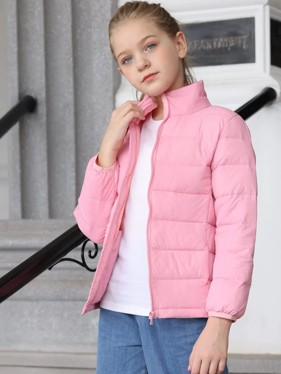 Lovekider Puffer Jacket for Girls Packable Down-Alternative Warm Coat Shiny Outerwear for Kids 4-12T