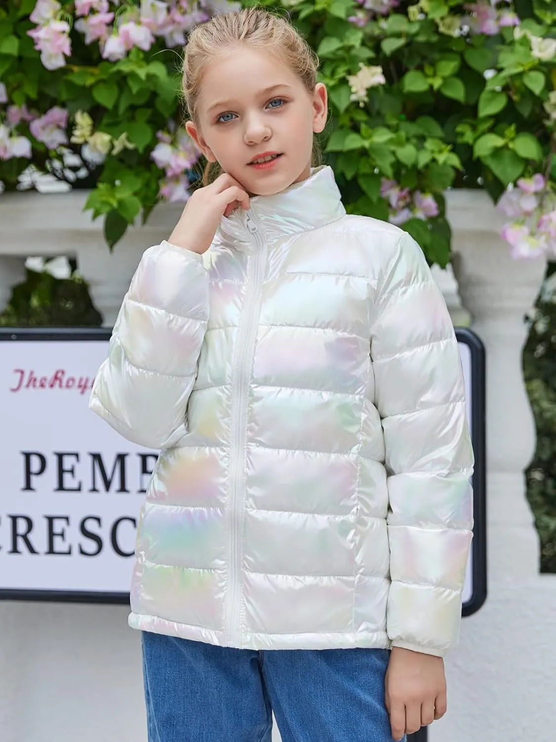 Lovekider Puffer Jacket for Girls Packable Down-Alternative Warm Coat Shiny Outerwear for Kids 4-12T