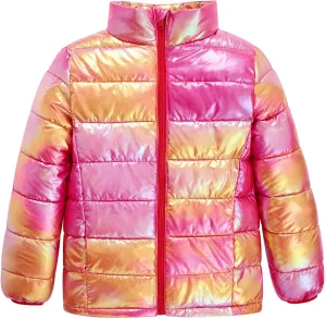 Lovekider Puffer Jacket for Girls Packable Down-Alternative Warm Coat Shiny Outerwear for Kids 4-12T