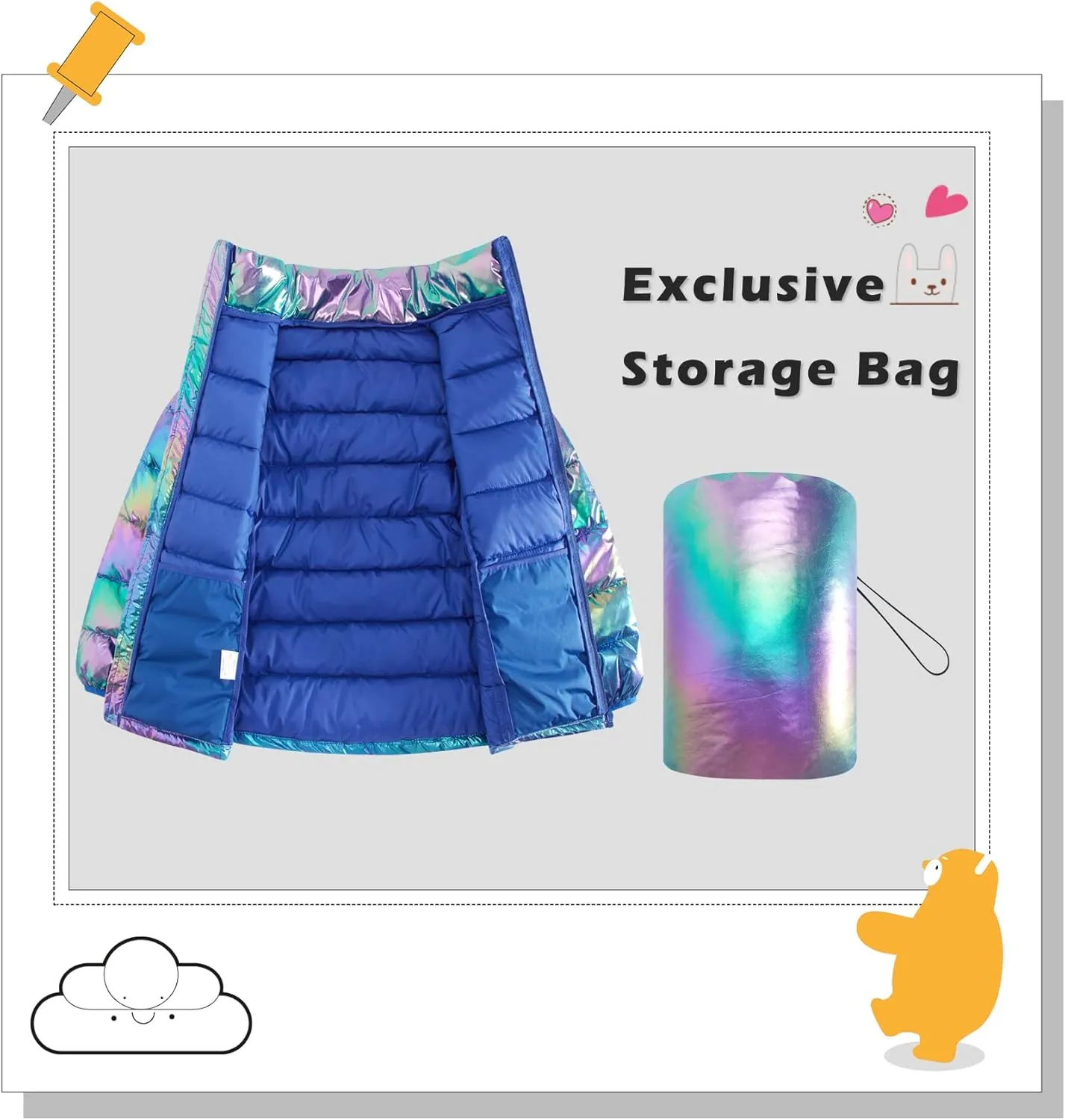 Lovekider Puffer Jacket for Girls Packable Down-Alternative Warm Coat Shiny Outerwear for Kids 4-12T