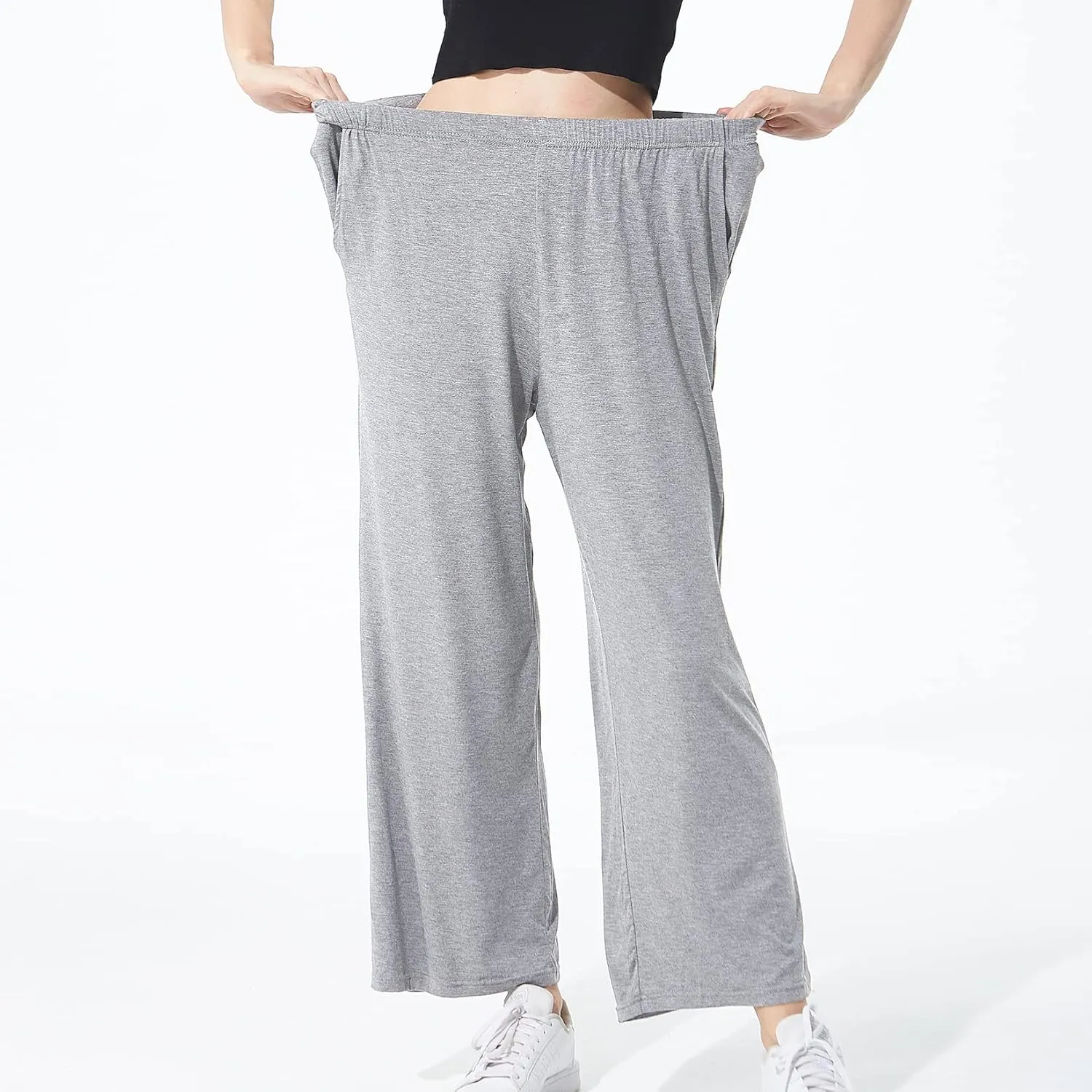 Lu's Chic Women's Plus Size Pajama Pant Stretch Cotton Pj Bottoms Palazzo Lounge Comfy Soft Wide Leg