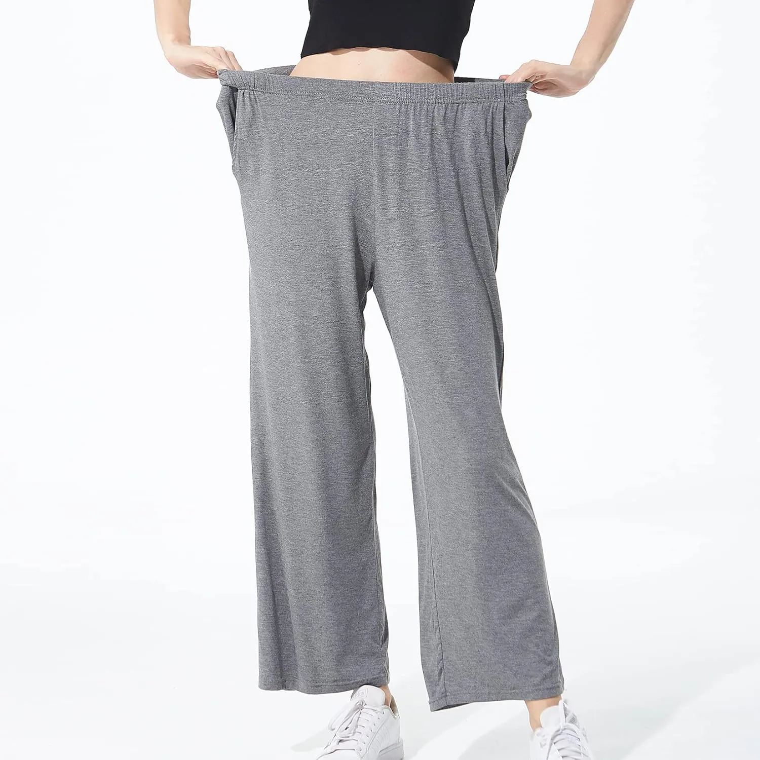 Lu's Chic Women's Plus Size Pajama Pant Stretch Cotton Pj Bottoms Palazzo Lounge Comfy Soft Wide Leg
