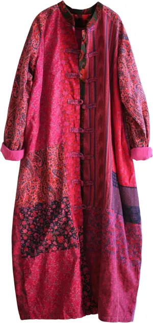LUZU JUNU Women's Trench Coat Floral Print Long Cotton Linen Jacke Cottagecore Clothing Patchwork Outwear Bohemian unique(US,Alpha,One Size,Regular,Regular,A)