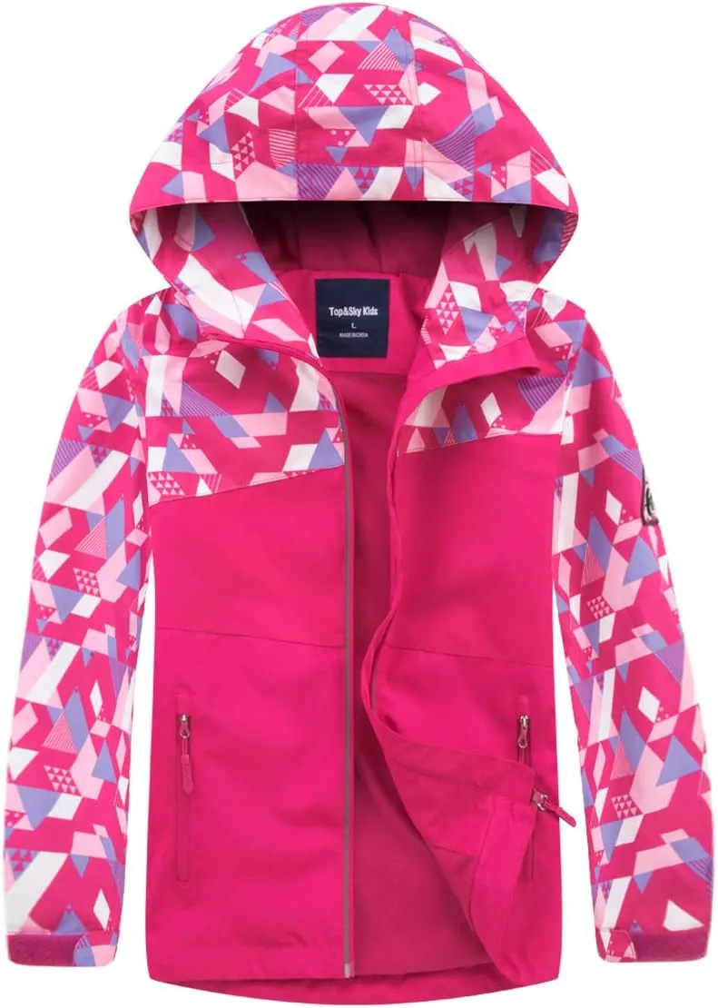M2C Boys Girls Hooded Color Block Waterproof Fleece Lined Windbreaker Jacket