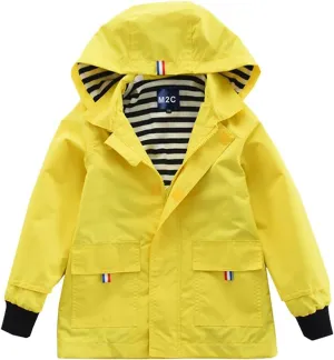 M2C Boys Girls Hooded Cotton Lined Rain Jacket Light Windbreaker