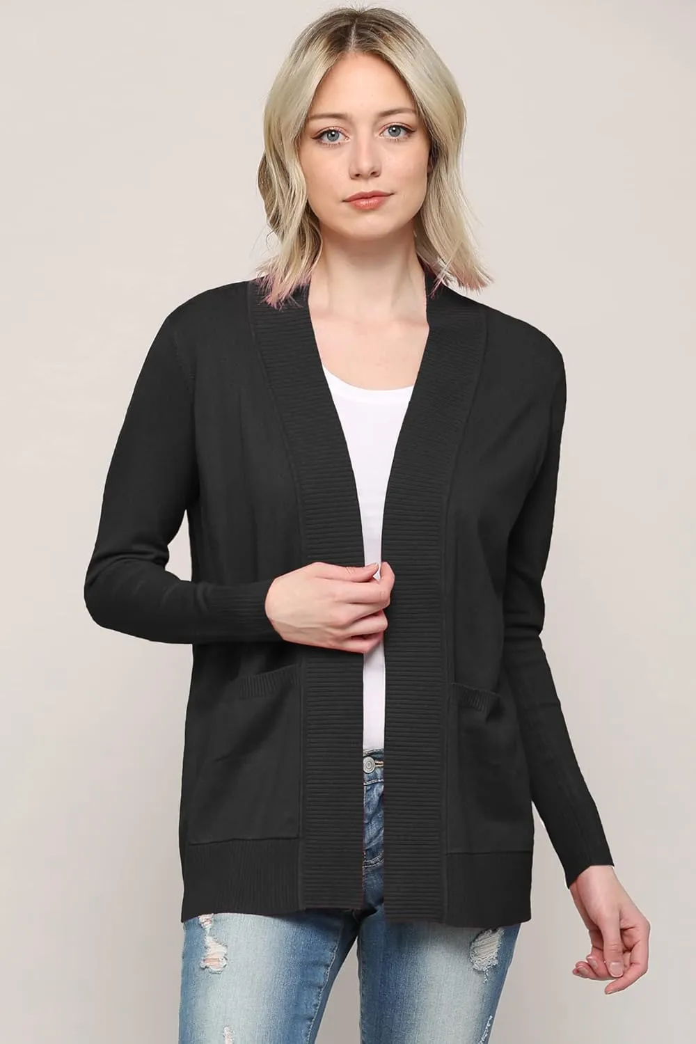 Made By Johnny Women's Open Front Casual Long Sleeve Knit Classic Sweaters Cardigan with Pockets