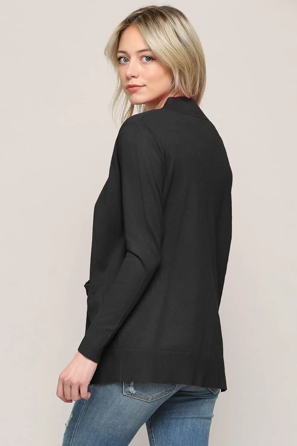 Made By Johnny Women's Open Front Casual Long Sleeve Knit Classic Sweaters Cardigan with Pockets