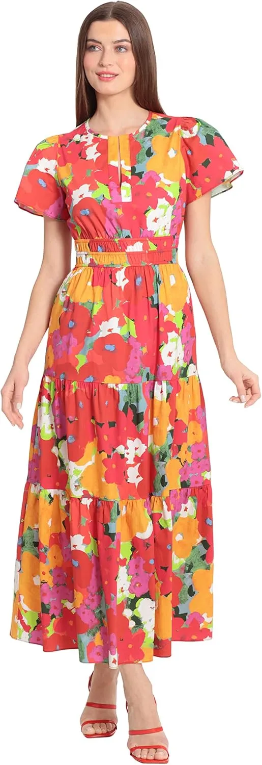 Maggy London Women's Stretch Cotton Poplin Tiered Maxi