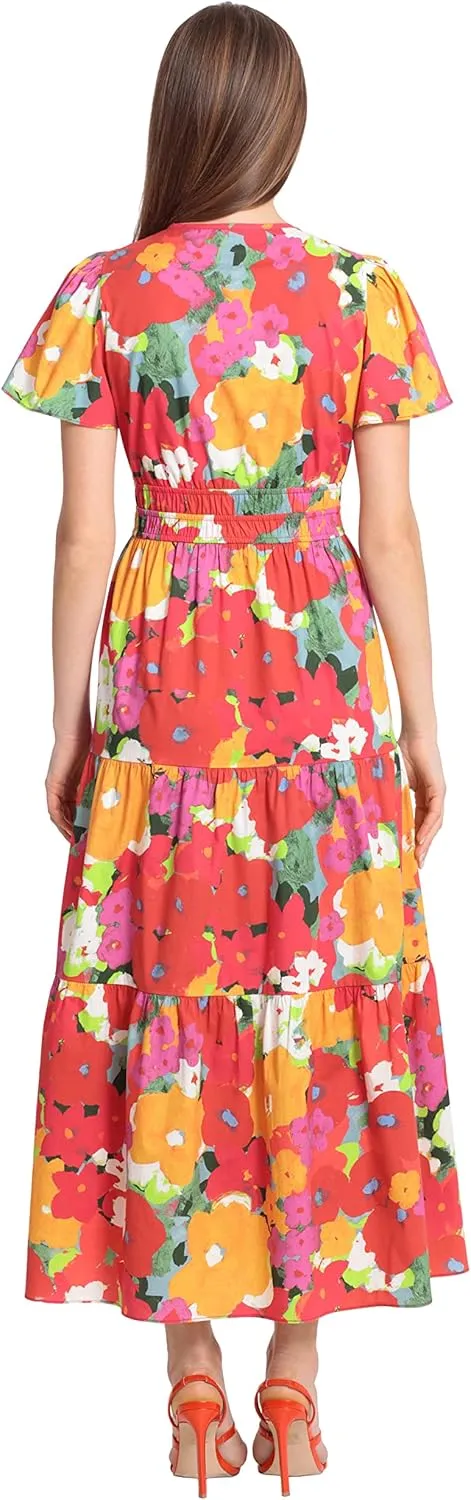 Maggy London Women's Stretch Cotton Poplin Tiered Maxi