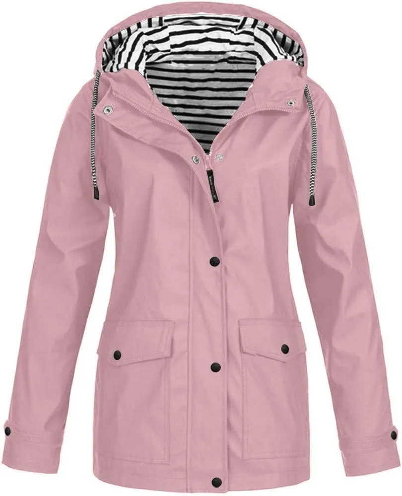 maisdgop Raincoats for Women Waterproof Long Hooded Trench Coats Winter Fall Travel Hiking Windbreaker Outerwear With Hooded