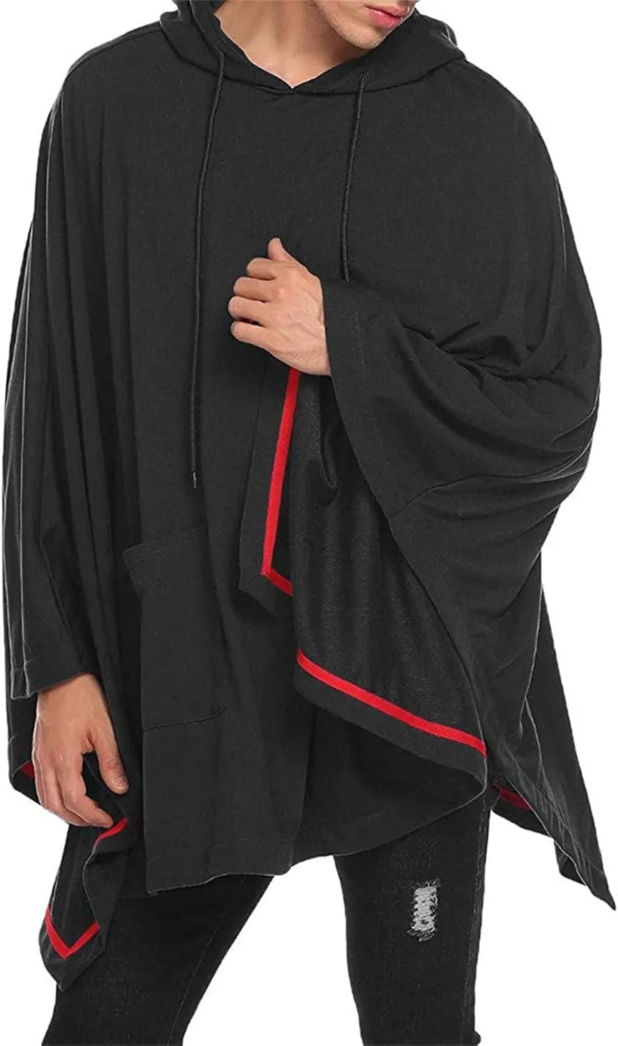 Maiyifu-GJ Men's Casual Hooded Poncho Cape Oversized Batwing Sleeves Hoodies Pullover Loose Fit Cloak Coat Top with Pocket