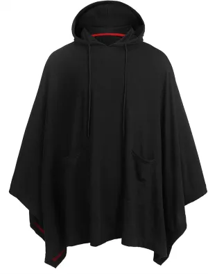 Maiyifu-GJ Men's Casual Hooded Poncho Cape Oversized Batwing Sleeves Hoodies Pullover Loose Fit Cloak Coat Top with Pocket