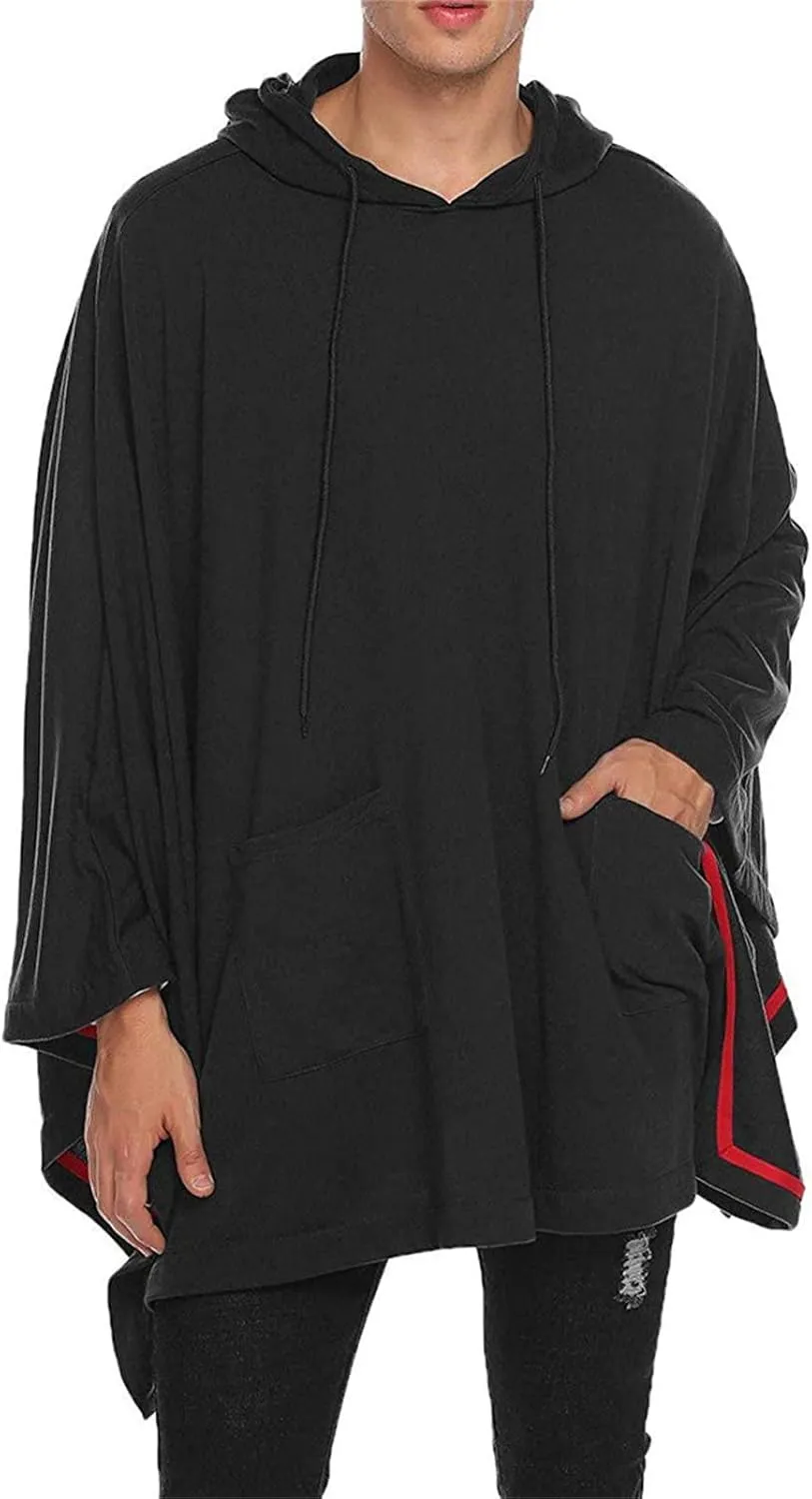 Maiyifu-GJ Men's Casual Hooded Poncho Cape Oversized Batwing Sleeves Hoodies Pullover Loose Fit Cloak Coat Top with Pocket