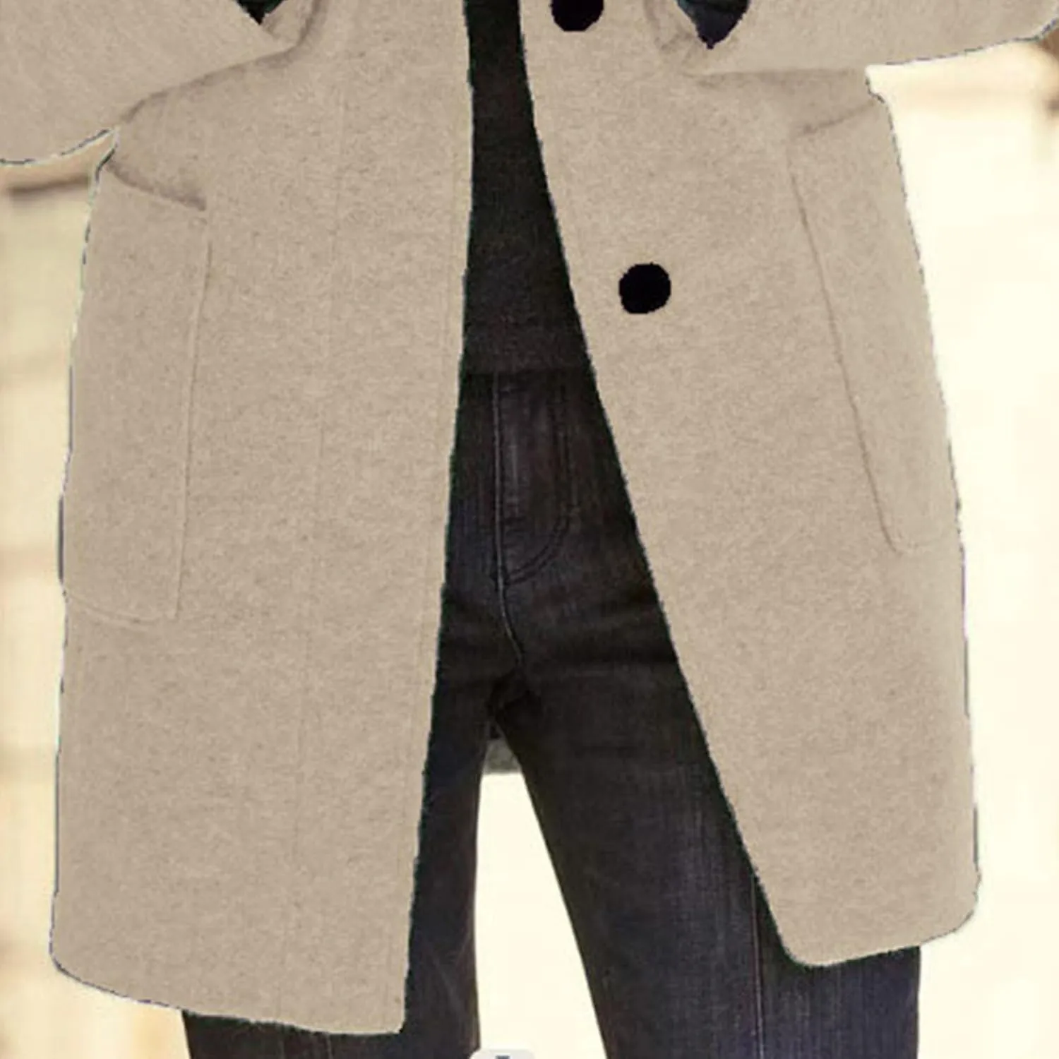 Maiyifu-GJ Womens Elegant Single Breasted Wool Trench Coat Casual Stand Collar Slim Fit Jacket Fall Long Sleeve Cardigan
