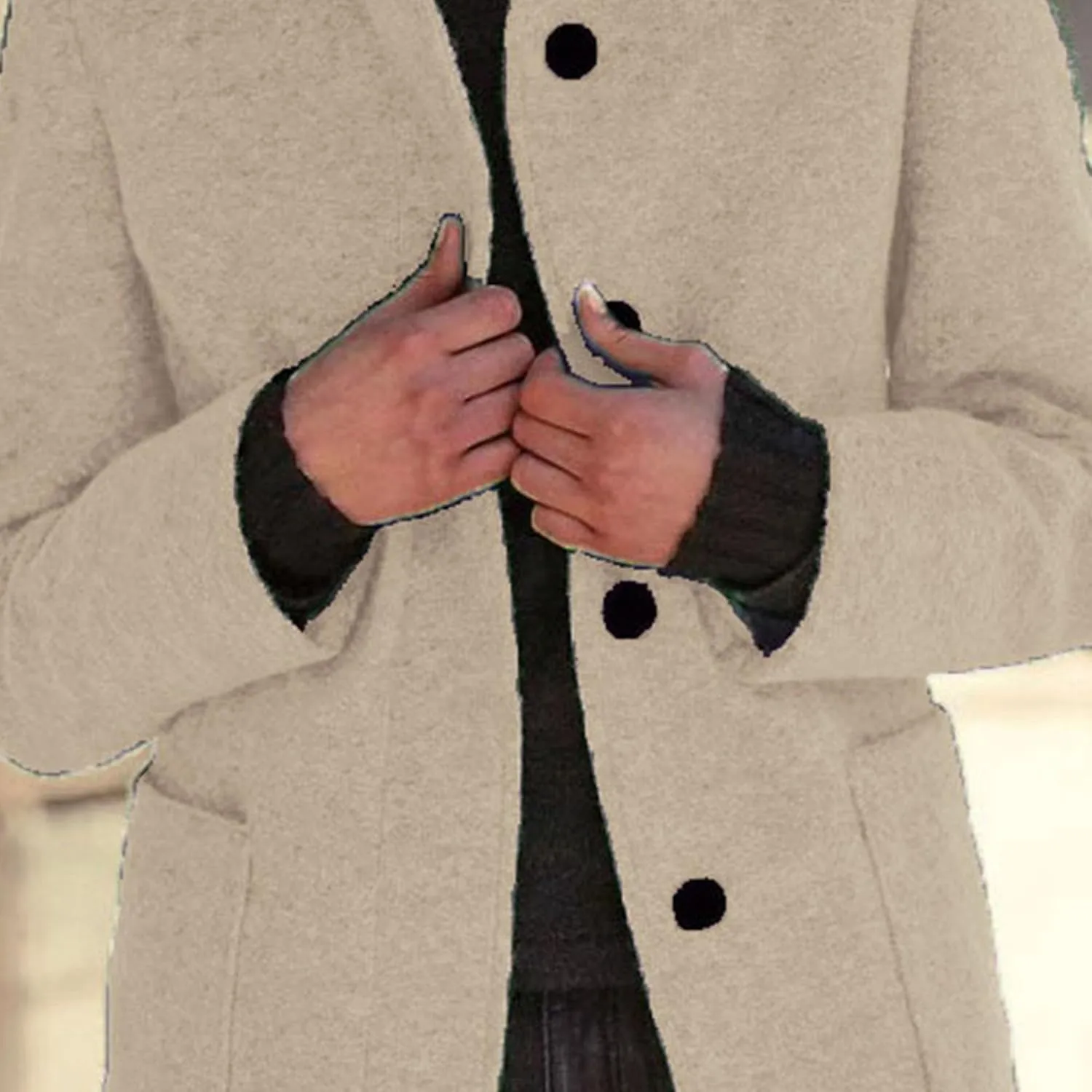 Maiyifu-GJ Womens Elegant Single Breasted Wool Trench Coat Casual Stand Collar Slim Fit Jacket Fall Long Sleeve Cardigan