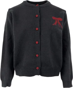 MakeMeChic Women's Bow Sweater Crew Neck Button Down Long Sleeve Cute Lightweight Cardigan Sweaters Knitwear