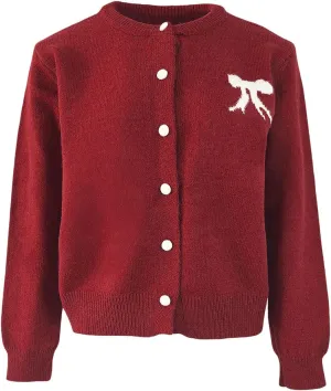 MakeMeChic Women's Bow Sweater Crew Neck Button Down Long Sleeve Cute Lightweight Cardigan Sweaters Knitwear