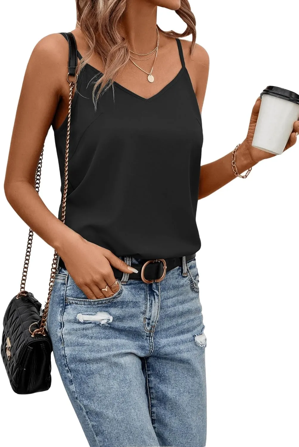 MakeMeChic Women's Casual Twist Back Sleeveless Cami Tops V Neck Spaghetti Strap Summer Camisole