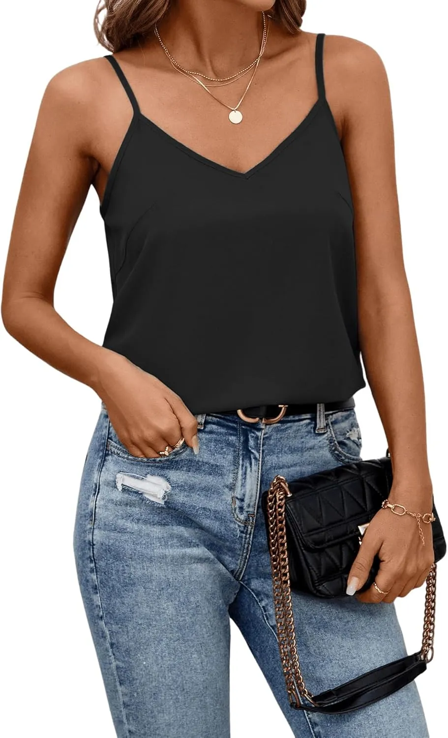 MakeMeChic Women's Casual Twist Back Sleeveless Cami Tops V Neck Spaghetti Strap Summer Camisole