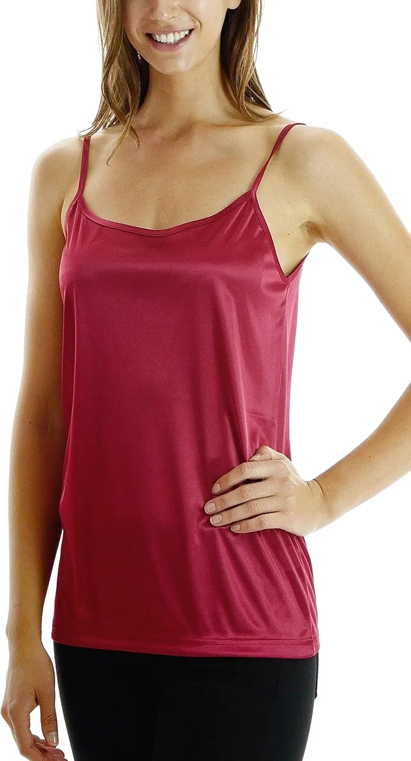 MELODY Women Basic Silky Satin Camisole Chemise Full Slip nightgown sleepwear- Under Sheer Sweater, Dress, Tunic