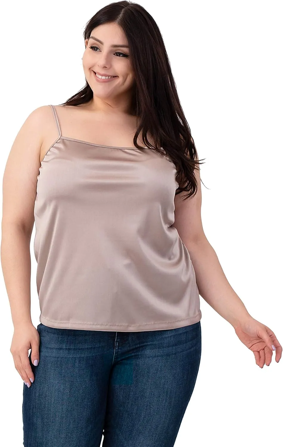 MELODY Women Basic Silky Satin Camisole Chemise Full Slip nightgown sleepwear- Under Sheer Sweater, Dress, Tunic